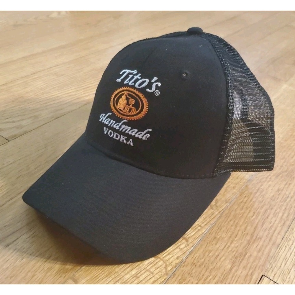 Tito's Handmade Vodka Black Trucker Hat Embroidered Logo‎ Adjustable Mesh Back